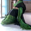 Black on Green threadwork Manipuri pattern handwoven mercerised Cotton saree
