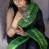 Black on Green threadwork Manipuri pattern handwoven mercerised Cotton saree
