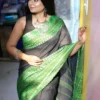 Black on Green threadwork Manipuri pattern handwoven mercerised Cotton saree