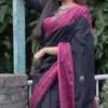 Black on Majenta threadwork Manipuri pattern handwoven mercerised Cotton saree