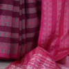 Grey on pink,black threadwork Manipuri pattern handwoven mercerised Cotton saree