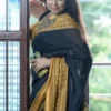 Black on Yellow Handcrafted resham border on Cotton Handloom Saree