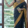 Black on Yellow Handcrafted resham border on Cotton Handloom Saree