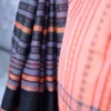 Grey,Orange nBlack threadwork Manipuri pattern handwoven mercerised Cotton saree