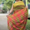 Green Red threadwork Manipuri pattern handwoven mercerised Cotton saree