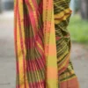 Green Red threadwork Manipuri pattern handwoven mercerised Cotton saree