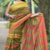 Green Red threadwork Manipuri pattern handwoven mercerised Cotton saree