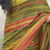 Green Red threadwork Manipuri pattern handwoven mercerised Cotton saree