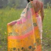 Biscuit on Multicolor floral work Pure Resham silk Soft Jamdani saree