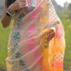 Biscuit on Multicolor floral work Pure Resham silk Soft Jamdani saree
