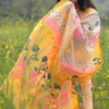 Biscuit on Multicolor floral work Pure Resham silk Soft Jamdani saree