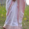 White with Red and Copper Zari Border on Pure Cotton silk saree