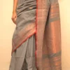 Grey with Red and Copper Zari Border on Pure Cotton silk saree