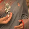 Grey with Red and Copper Zari Border on Pure Cotton silk saree