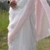 White with Red Border Sequence Pure Cotton silk saree