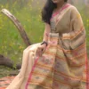 Biscuit with Pink Border Pure Cotton silk saree