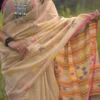 Biscuit with Pink Border Pure Cotton silk saree