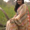 Biscuit with Pink Border Pure Cotton silk saree
