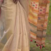 Biscuit with Pink Border Pure Cotton silk saree