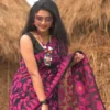 Black on pink floral work n Temple border Pure Resham silk Soft Jamdani saree