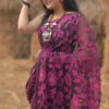 Black on pink floral work n Temple border Pure Resham silk Soft Jamdani saree