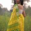 Yellow on Green n White whole body Butta Pure Resham silk Soft Jamdani saree