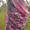 Grey on White butta n Pink border Pure Resham silk Soft Jamdani saree