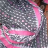 Grey on White butta n Pink border Pure Resham silk Soft Jamdani saree