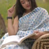 White on blue Butta n Temple border work Pure Resham silk Soft Jamdani saree