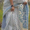 White on blue Butta n Temple border work Pure Resham silk Soft Jamdani saree