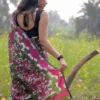 Dark green with pink n white floral work on Pure Resham silk Soft Jamdani saree