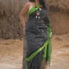Black with Green square checks and Border Cotton khadi Handloom saree