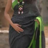 Black with Green square checks and Border Cotton khadi Handloom saree