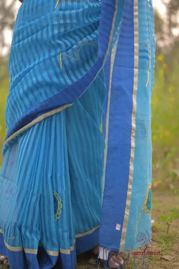 Sky Blue with Hand Fan Applique work Cotton Kota saree