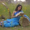 Sky Blue with Hand Fan Applique work Cotton Kota saree