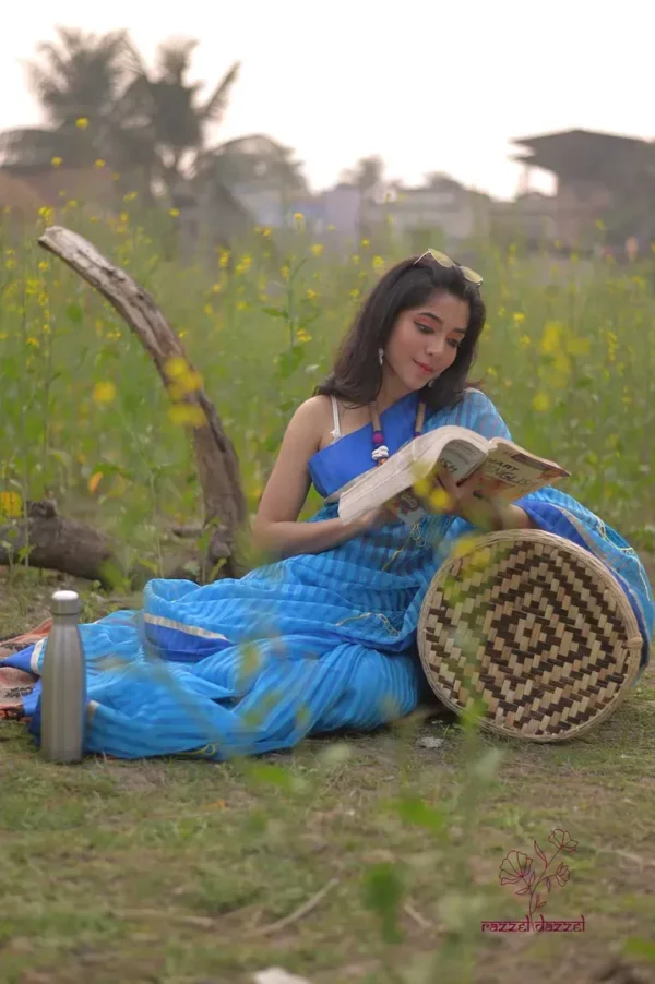 Sky Blue with Hand Fan Applique work Cotton Kota saree