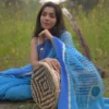 Sky Blue with Hand Fan Applique work Cotton Kota saree