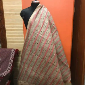 Biscuit n Red kantha stitch work on tussar silk saree