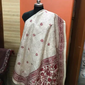 off white on red kantha stich work bangalore silk saree