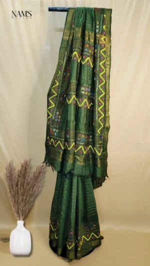 Exquisite Dark Green Mongalgiri Silk Lambani Saree | Elegant