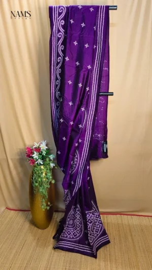 Purple Bangalore Silk Gujarati Kantha Saree – Exquisite Royal Elegance