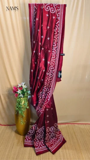 Maroon Silk Gujarati Kantha Saree – Exquisite Heritage Elegance