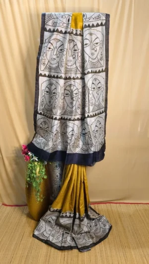 Light Yellow Tussar Kantha Saree – Exquisite Elegant Handloom Beauty