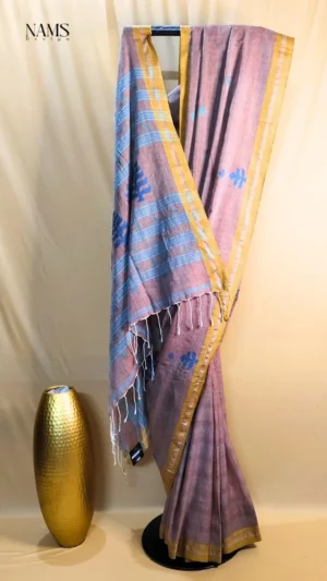 Exquisite Purple Cotton Woven Border Saree – Timeless Elegance