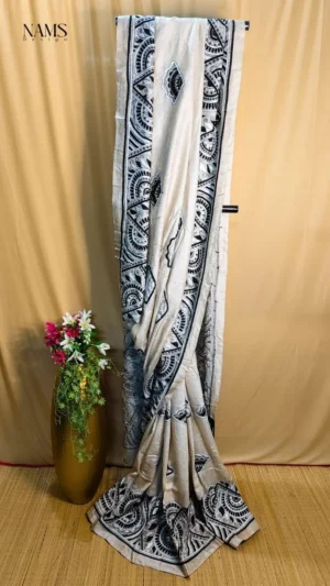 Exquisite Off White Tussar Kantha Saree – Elegant & Unique