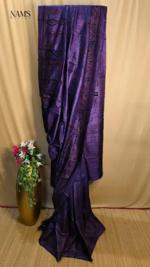 Lavender Tussar Kantha Saree - Exquisite Handloom Elegance
