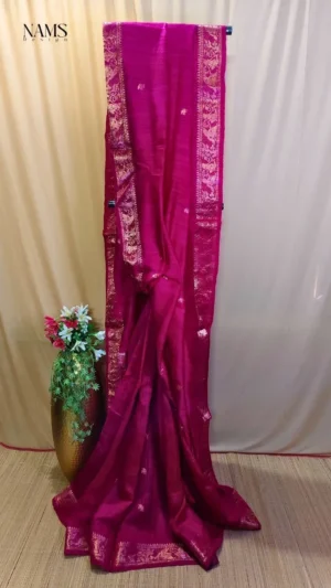 Exquisite Hot Pink Matka Silk Baluchuri Motka Saree