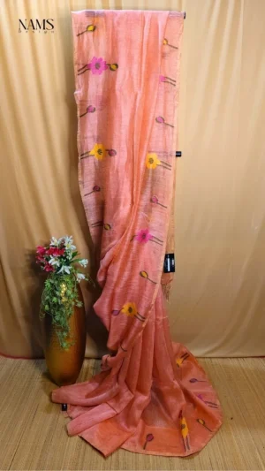 Exquisite Peach Matka Silk Floral Saree – Elegant & Unique