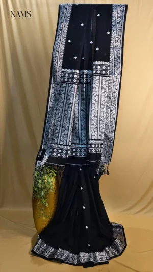 Exquisite Black Cotton Jamdani Saree – Timeless Elegance