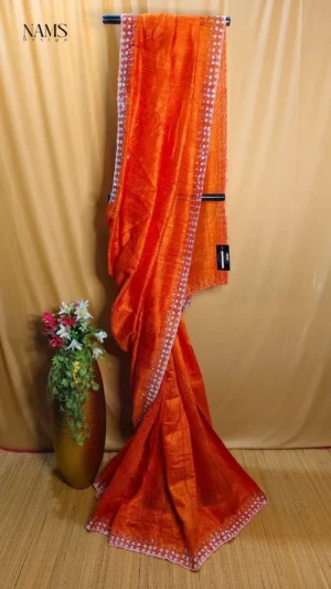 Exquisite Orange Matka Silk Cutdana Saree – Elegant